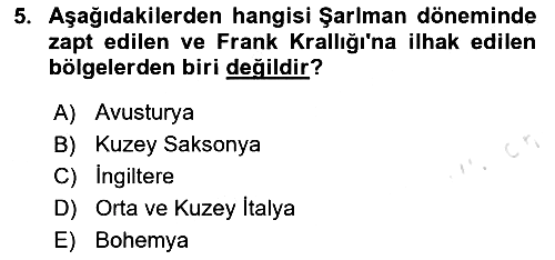 Ortaçağ-Yeniçağ Avrupa Tarihi 2023-2024 Yaz Okulu Sınavı - 5. soru