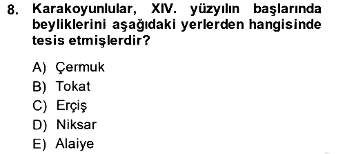 Ortaçağ ve Yeniçağ Türk Devletleri 2014-2015 Dönem Sonu Sınavı - 8. soru