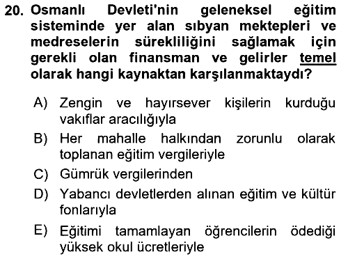 Osmanlı Devlenti’nde Yenileşme Hareketleri (1703-1876) 2025-2026 Ara Sınav - 20. soru
