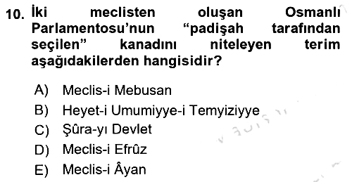 Osmanlı Devleti Yenileşme Hareketleri (1876-1918) 2021-2022 Ara Sınav - 10. soru
