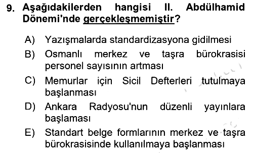 Osmanlı Devleti Yenileşme Hareketleri (1876-1918) 2023-2024 Ara Sınav - 9. soru