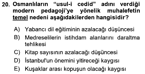 Osmanlı Devleti Yenileşme Hareketleri (1876-1918) 2023-2024 Ara Sınav - 20. soru