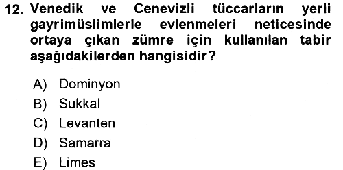 Osmanlı Devleti Yenileşme Hareketleri (1876-1918) 2017-2018 Dönem Sonu Sınavı - 12. soru