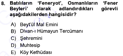 Osmanlı Diplomasisi 2015-2016 Ara Sınav - 8. soru