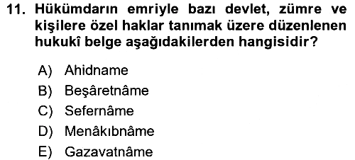 Osmanlı Diplomasisi 2015-2016 Ara Sınav - 11. soru