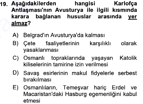 Osmanlı Diplomasisi 2015-2016 Ara Sınav - 19. soru
