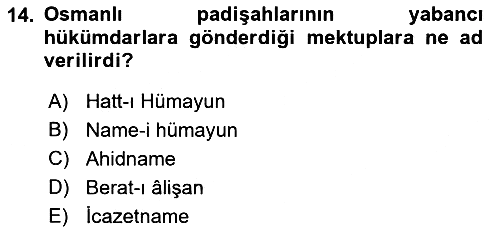 Osmanlı Diplomasisi 2017-2018 Ara Sınav - 14. soru