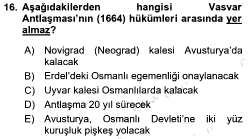 Osmanlı Diplomasisi 2017-2018 Ara Sınav - 16. soru