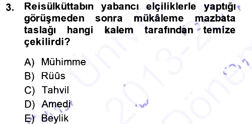 Osmanlı Diplomasisi 2013-2014 Dönem Sonu Sınavı - 3. soru