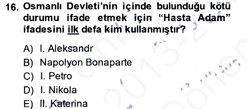 Osmanlı Diplomasisi 2013-2014 Dönem Sonu Sınavı - 16. soru