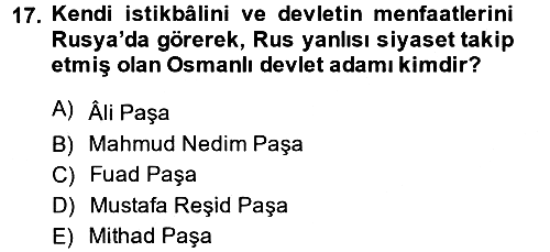 Osmanlı Diplomasisi 2013-2014 Dönem Sonu Sınavı - 17. soru