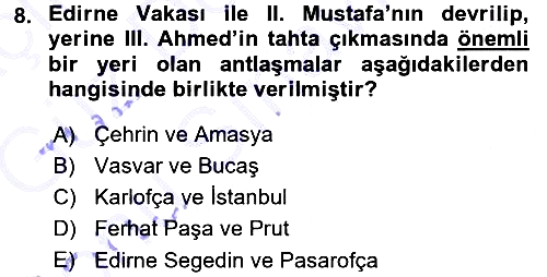 Osmanlı Diplomasisi 2015-2016 Dönem Sonu Sınavı - 8. soru