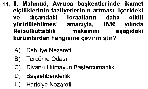 Osmanlı Diplomasisi 2015-2016 Dönem Sonu Sınavı - 11. soru