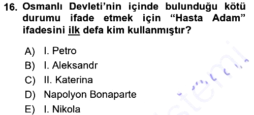 Osmanlı Diplomasisi 2015-2016 Dönem Sonu Sınavı - 16. soru