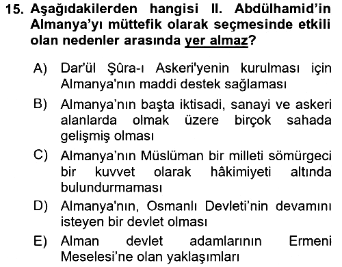 Osmanlı Diplomasisi 2016-2017 Dönem Sonu Sınavı - 15. soru