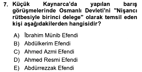 Osmanlı Diplomasisi 2017-2018 Dönem Sonu Sınavı - 7. soru
