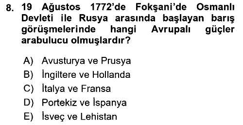Osmanlı Diplomasisi 2017-2018 Dönem Sonu Sınavı - 8. soru