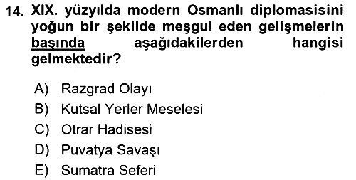 Osmanlı Diplomasisi 2017-2018 Dönem Sonu Sınavı - 14. soru