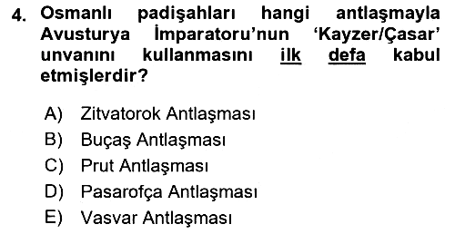 Osmanlı Diplomasisi 2018-2019 Dönem Sonu Sınavı - 4. soru