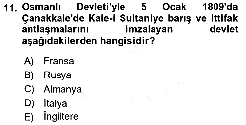 Osmanlı Diplomasisi 2018-2019 Dönem Sonu Sınavı - 11. soru