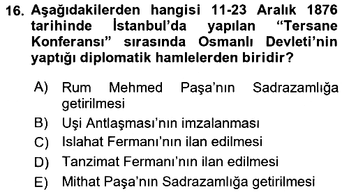 Osmanlı Diplomasisi 2018-2019 Dönem Sonu Sınavı - 16. soru