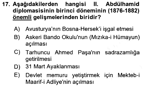 Osmanlı Diplomasisi 2018-2019 Dönem Sonu Sınavı - 17. soru