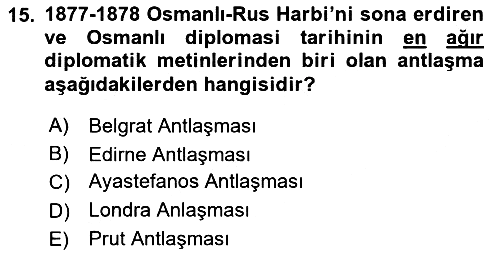 Osmanlı Diplomasisi 2019-2020 Dönem Sonu Sınavı - 15. soru