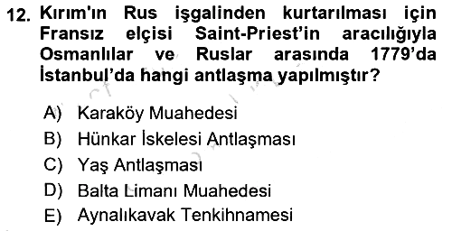 Osmanlı Diplomasisi 2024-2025 Dönem Sonu Sınavı - 12. soru
