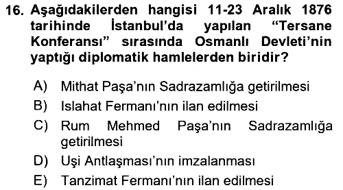 Osmanlı Diplomasisi 2024-2025 Dönem Sonu Sınavı - 16. soru