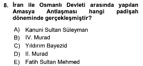 Osmanlı Diplomasisi 2020-2021 Yaz Okulu Sınavı - 8. soru