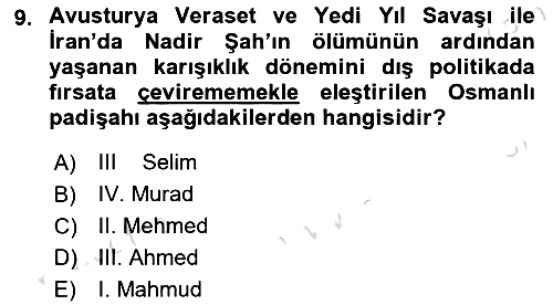 Osmanlı Diplomasisi 2020-2021 Yaz Okulu Sınavı - 9. soru