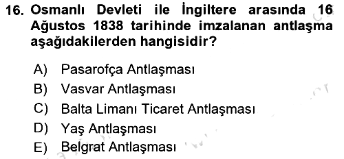 Osmanlı Diplomasisi 2021-2022 Yaz Okulu Sınavı - 16. soru