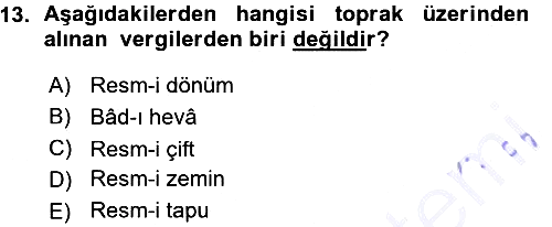 Osmanlı İktisat Tarihi 2015-2016 Ara Sınav - 13. soru