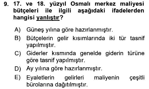 Osmanlı İktisat Tarihi 2016-2017 Ara Sınav - 9. soru