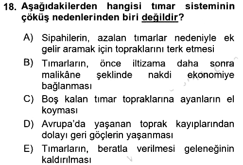 Osmanlı İktisat Tarihi 2017-2018 Ara Sınav - 18. soru