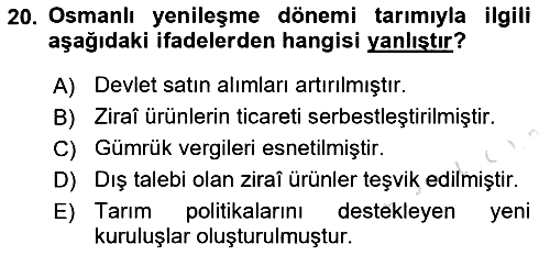 Osmanlı İktisat Tarihi 2022-2023 Ara Sınav - 20. soru