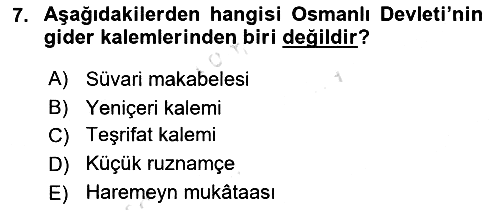 Osmanlı İktisat Tarihi 2023-2024 Ara Sınav - 7. soru