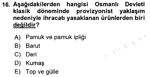 Osmanlı İktisat Tarihi 2023-2024 Ara Sınav - 16. soru