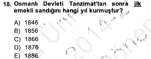 Osmanlı İktisat Tarihi 2014-2015 Dönem Sonu Sınavı - 18. soru