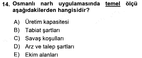 Osmanlı İktisat Tarihi 2016-2017 Dönem Sonu Sınavı - 14. soru