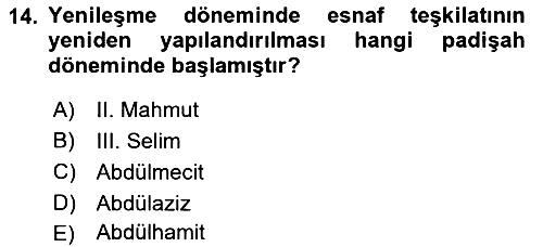 Osmanlı İktisat Tarihi 2018-2019 Dönem Sonu Sınavı - 14. soru