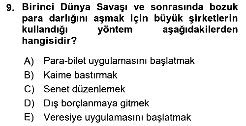 Osmanlı İktisat Tarihi 2019-2020 Dönem Sonu Sınavı - 9. soru