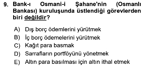 Osmanlı İktisat Tarihi 2025-2026 Dönem Sonu Sınavı - 9. soru