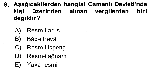 Osmanlı İktisat Tarihi 2021-2022 Yaz Okulu Sınavı - 9. soru