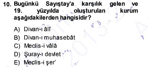 Osmanlı Merkez ve Taşra Teşkilatı 2013-2014 Ara Sınav - 10. soru