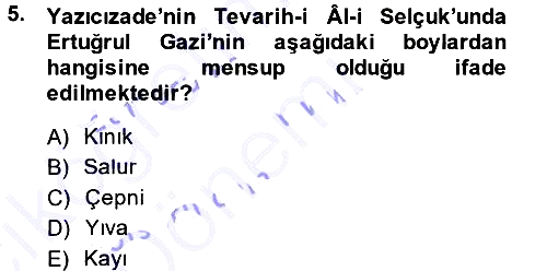 Osmanlı Merkez ve Taşra Teşkilatı 2014-2015 Ara Sınav - 5. soru