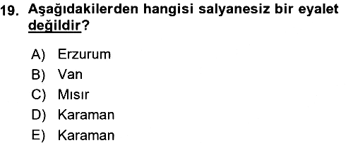 Osmanlı Merkez ve Taşra Teşkilatı 2015-2016 Ara Sınav - 19. soru