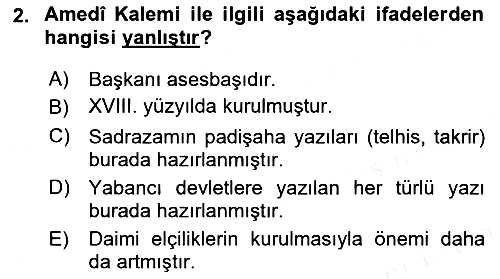 Osmanlı Merkez ve Taşra Teşkilatı 2018-2019 Ara Sınav - 2. soru