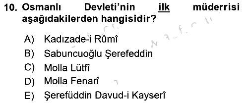 Osmanlı Merkez ve Taşra Teşkilatı 2019-2020 Ara Sınav - 10. soru