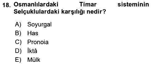 Osmanlı Merkez ve Taşra Teşkilatı 2022-2023 Ara Sınav - 18. soru